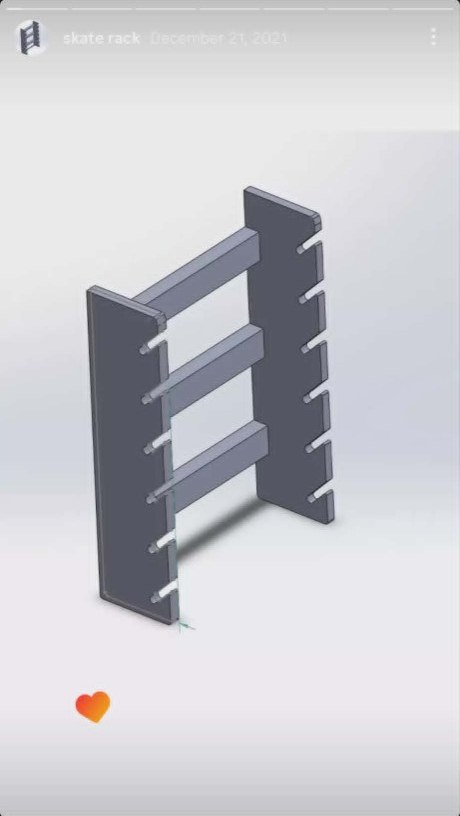 CAD model of vertical six-slot skateboard rack