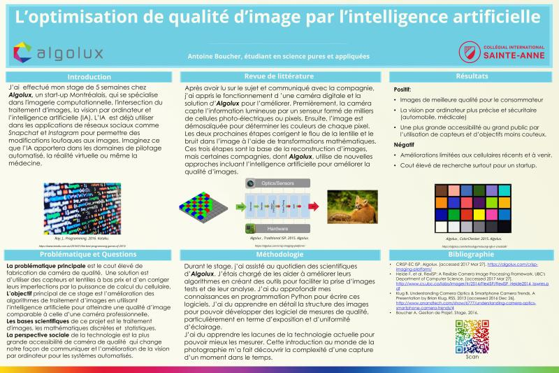 Research poster — AI for image quality optimization, Algolux internship, Collégial Sainte-Anne