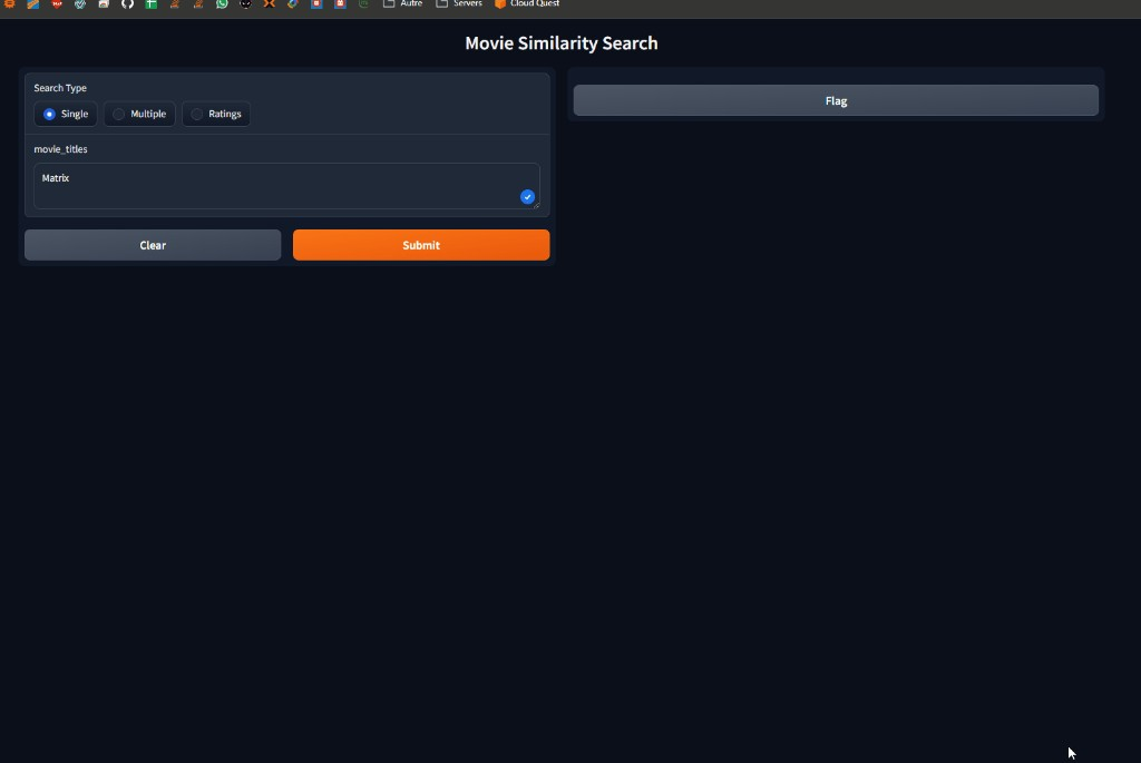 Gradio Movie Similarity Search UI with Matrix as query