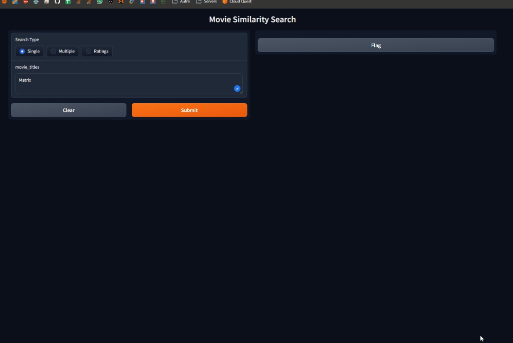 Gradio Movie Similarity Search UI with Matrix as query